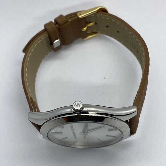 Michael Kors Runway MK-3178 Women's Brown Leather Analog Silver Dial Watch EY103 - Picture 8 of 12